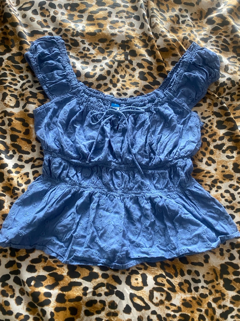 Super Cute Blue Old Navy Smocked Floral Eyelet Top